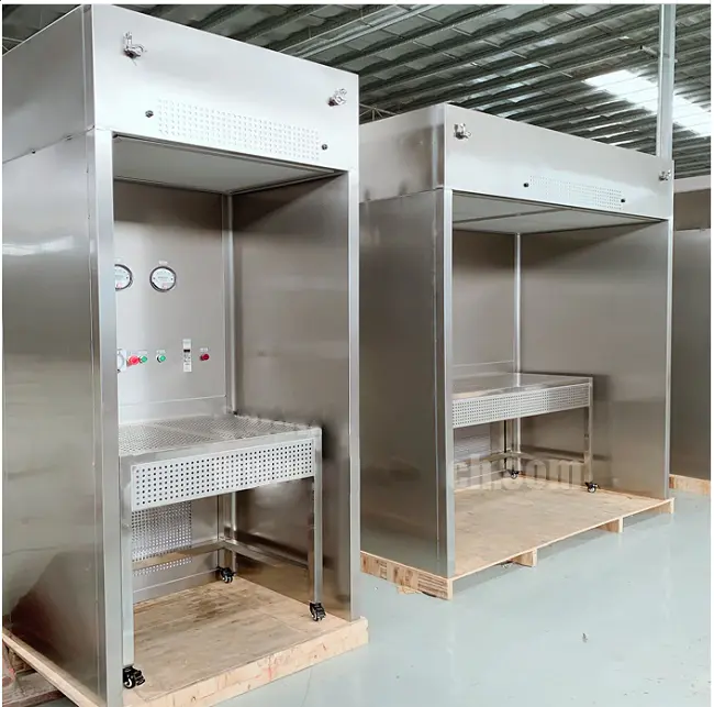 plc controlled powder dispensing booth with lcd touchable screen display for dust pollution control